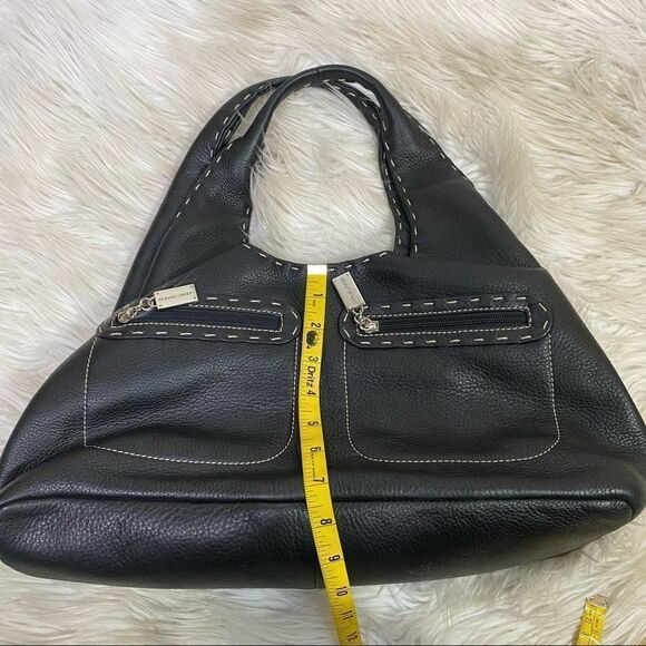 Donald J Pliner Black Leather Dual Top Handle Shoulder Tote Bag Purse - Picture 13 of 14